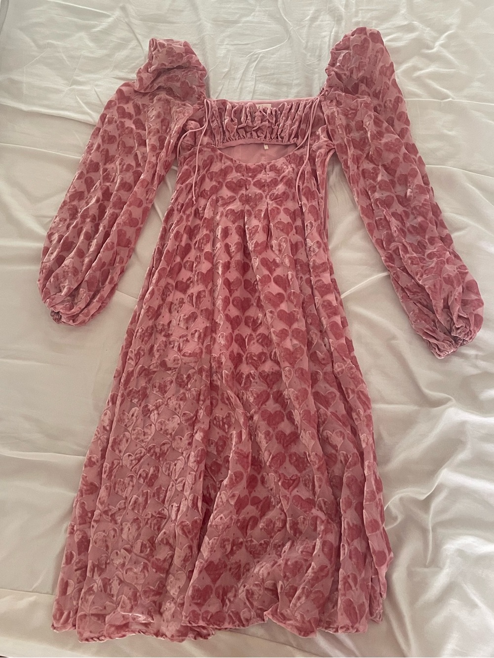 For Love and Lemons Pink Heart Print Long Sleeve Midi Dress